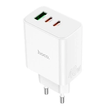 Мережевий зарядний пристрій (МЗП) Hoco C126A PD40W+QC3.0 (1USB/2Type-C) White