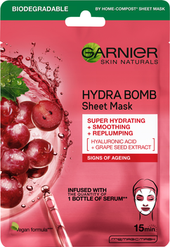 Maska do twarzy Garnier Hydra Bomb z ekstraktem z pestek winogron i kwasem hialuronowym 28 g (3600542385619)