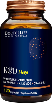 Suplement diety Doctor Life K & D Mega w oleju z czarnuszki 120 kapsułek (5906874819166)