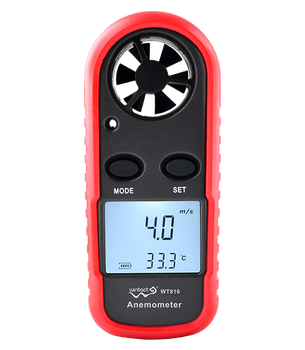Анемометр цифровой 0,1-30м/с, -10-45°C wintact 10,5х4х1,5 см Черно-красный 000270712