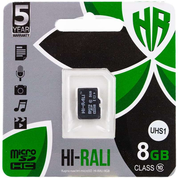 Карта памяти Hi-Rali microSDHC (UHS-1) 8 GB class 10 (без адаптера) (Черный) (11622)