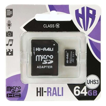 Карта памяти Hi-Rali microSDXC (UHS-3) 64 GB Card Class 10 с адаптером (Черный) (132271)