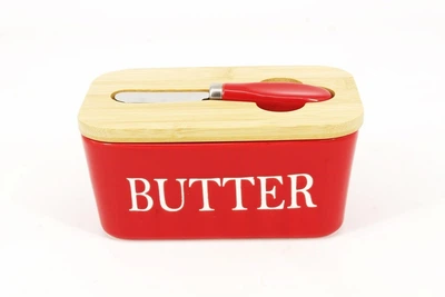 Масельница с ножом и бамбуковой крышкой 0480 Butter Красная