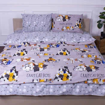 Комплект постільної білизни Бязь Crazy Cat 220х240 см Сірий
