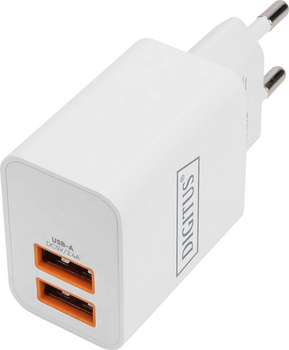 Мережевий зарядний пристрій Digitus USB 2 x USB-A 15.5 Вт Білий (DA-10061)