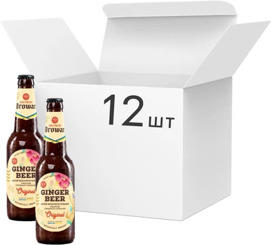 Упаковка безалкогольного пива Волинський Бровар Ginger Beer світле нефільтроване 0% 0.35 л х 12 шт (14820183001754_4820183001757)