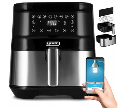 Аерофрітюрниця мультипіч 4в1 Yoer Crispo AF01BK 6 л 1700 Вт WiFi 10 програм Чорна з сріблястим