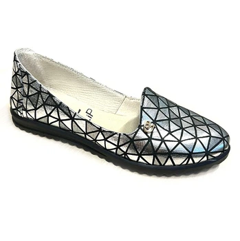 Мокасины женские Slip чёрно-серебристые 36 23см. 404