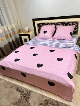 Комплект постельного белья Soft двуспальный 180х220 см сердечка Happy Valentine's розовый