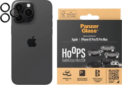 Szkło ochronne PanzerGlass Hoops Camera Lens Protector na aparat Apple iPhone 15 Pro/15 Pro Max Black (5711724011399)