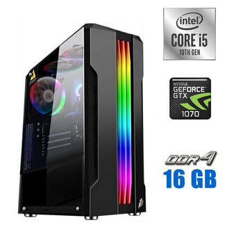 Игровой ПК Tower NEW / Intel Core i5-10400F (6 (12) ядер по 2.9 - 4.3 GHz) NEW / 16 GB DDR4 NEW / 240 GB SSD NEW + 500 GB HDD / nVidia GeForce GTX 1070 Ti, 8 GB GDDR5, 256-bit / 600W NEW б/у