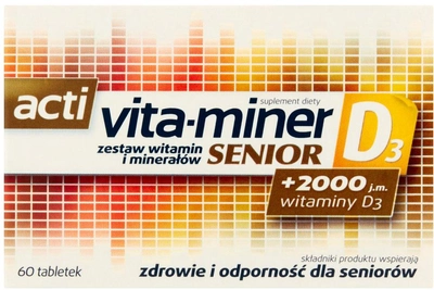 Zestaw witamin i minerałów Aflofarm Braveran Acti vita-miner Senior D3 60 tabletek (5902802701909)