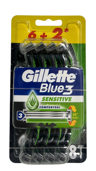 Одноразові станки для гоління Gillette Blue3 sensitive зелені пластик 8 шт.