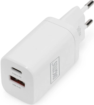 Мережевий зарядний пристрій Digitus USB-C/USB-A 30W DualPort Білий (DA-10062)