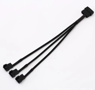 Переходник питания в оплетке MOLEX (молекс) 4 pin -> 3 шт 3/4 pin для кулера 12в 27см fan кулер кабель питание cooler 2x (528894786-2) Чорний -COPY-