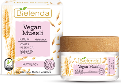 Крем для обличчя Bielenda Vegan Muesli Matte Cream матуючий для жирної та чутливої шкіри день/ніч 50 мл (5902169037819)