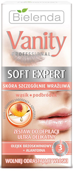 Набір для епіляції волосся на обличчі Bielenda Vanity Professional Soft Expert ультрам'який крем 15 мл + компрес 10 мл + лопатка (5902169014056)