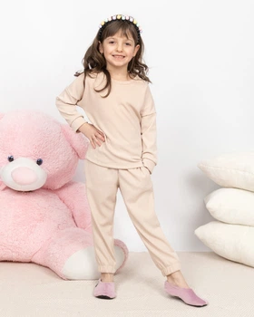 Піжама дитяча домашня рубчик кофта зі штанами Крем Maybel 98-104 (2863_1)