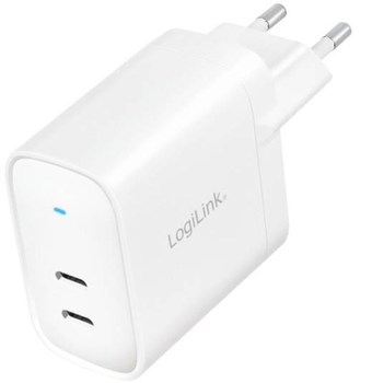 Ładowarka sieciowa LogiLink 2xUSB-C 65W Biała (4052792067552)