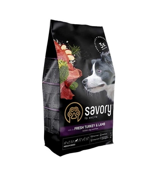 Сухой корм Savory Dog Medium Breed rich in Fresh Turkey and Lamb для собак средних пород с мясом индейки и ягненка 3 кг (30266)