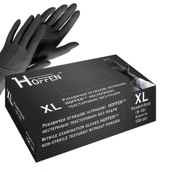 Нітрілові Hoffen Мedical black нестерильні текстуровані без пудри р.XL