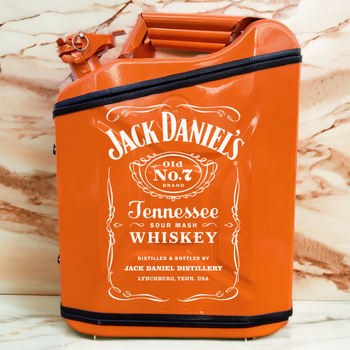 Подарочный набор для мужчин Канистра бар 20 л оранжевая с принтом Jack Daniel's + посуда в мини бар