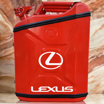 Подарочный набор для мужчин Канистра бар 20 л красная с логотипом Lexus + посуда в мини бар