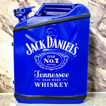 Подарочный набор для мужчин Канистра бар 20 л синяя с надписью Jack Daniel's + посуда в мини бар