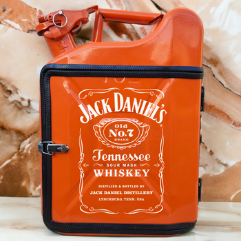 Подарочный набор для мужчин Канистра бар 10 л оранжевая с принтом Jack Daniel's + 2 бокала
