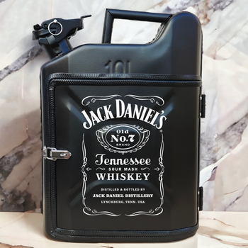 Подарочный набор для мужчин Канистра бар 10 л черная с принтом Jack Daniel's + 2 бокала