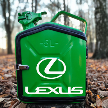 Подарочный набор для мужчин Канистра бар 5 л с оббивкой зеленая с лого Lexus + 2 бокала