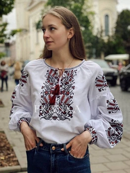 Женская вышиванка белая с сокальскими колосьями "Олеся" на качественном домотканом полотне 12060-42 (S)