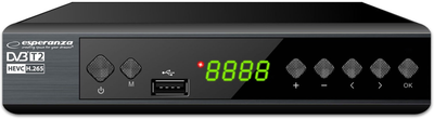 Tuner cyfrowy Esperanza DVB-T2 H.265/HEVC Black (5901299958155)
