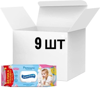 Упаковка вологих серветок Superfresh з клапаном 9 пачок по 120 шт.