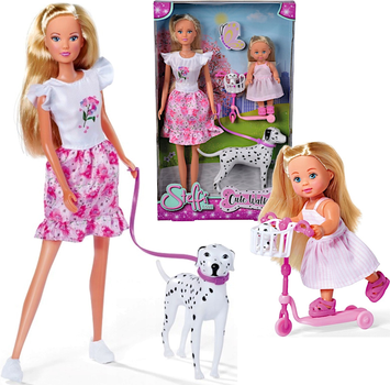 Набір ляльок Simba Smoby Dolls Love Steffi and Evi Walking with The Dog (4006592079055)