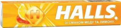 Цукерки, льодяники, карамель Halls зі смаком меду та лимона 20шт х 25г.2