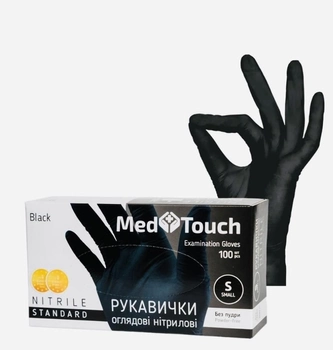 Рукавички нітрилові неопудрені чорні S MedTouch Standard, 100 шт