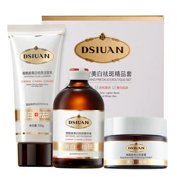 Освітлювальний набір із ніацинамідом DSIUAN WHITENING FRECKLES SET від пігментації та зморщок пінка, есенція, крем