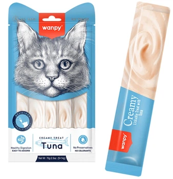 Рідкі ласощі для котів Wanpy Creamy Lickable Treats Tuna з тунцем (5 стіків х 14 г) (6927749871194)