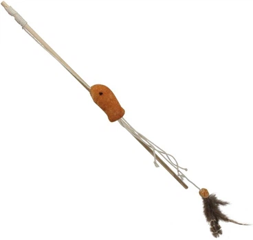Игрушка для кошек Pet Nova Удочка с рыбкой и перьями 40 см (CAT-ROD-WOOD-1)