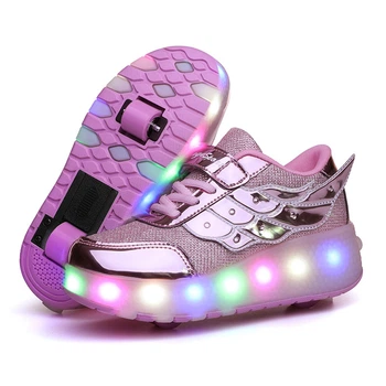 Роликовые кроссовки для девочек с LED подсветкой розовые на 2-х колесах (LR 1213) 31(19,5см)