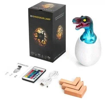 Дитячий 3D нічник світильник динозавр в яйці Dinosaur Lamp різнокольоровий з пультом д/к з підзарядкою від USB