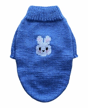 В'язаний Светр для Собак Hand Made Розмір M Колір Блакитний із зайчиком (00158)