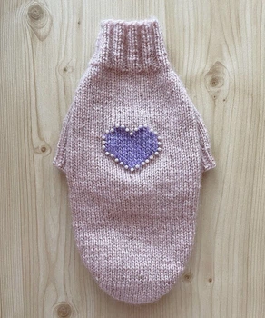 В'язаний Светр для Собак Hand Made Розмір XS Колір Рожевий з Сердечком (00812)