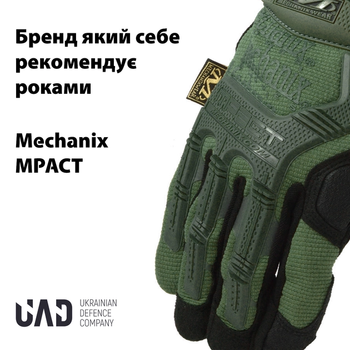 Тактические перчатки военные с закрытыми пальцами и накладками Механикс MECHANIX MPACT Оливковый XXL