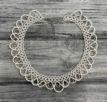 Колье-силянка из чешского бисера HatynkaUA Necklace ожерелье ручной работы Белый с серебром (SUN999_48)