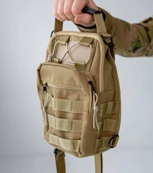 Чоловіча сумка-рюкзак на плече 6л Койот тактична нагрудна сумка однолямкова підсумок тактичний