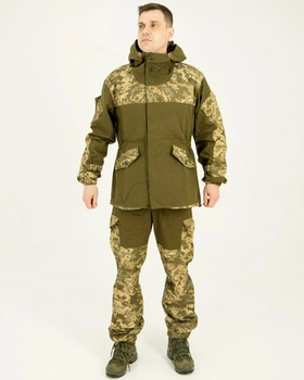 Костюм Горка камуфляжный олива пиксель, брюки с подтяжками, куртка с капюшоном, ветрозащитный 52