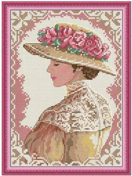 Набор для вышивания по нанесённой на канву схеме "Elegant Lady With Hat". AIDA 14CT printed 19*28 см