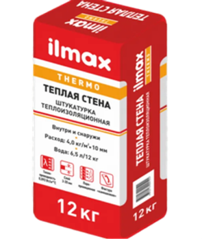 ilmax Сухая штукатурна цементно-известовая белая "ilmax thermo теплая стена 3D" , 12 кг, Арт:000057077